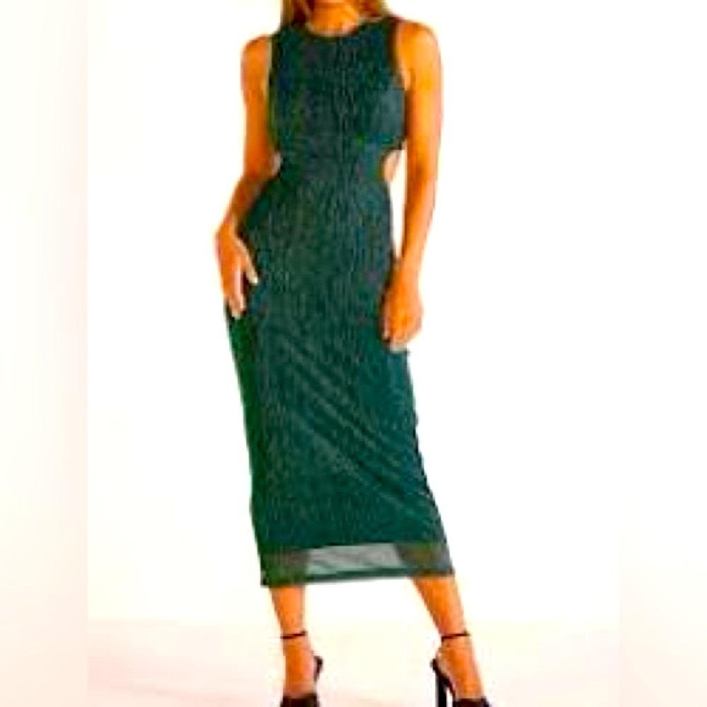 MINKPINK Astrid Cutout Midi Dress In Emerald Green NWT X Small X Large MSRP $140